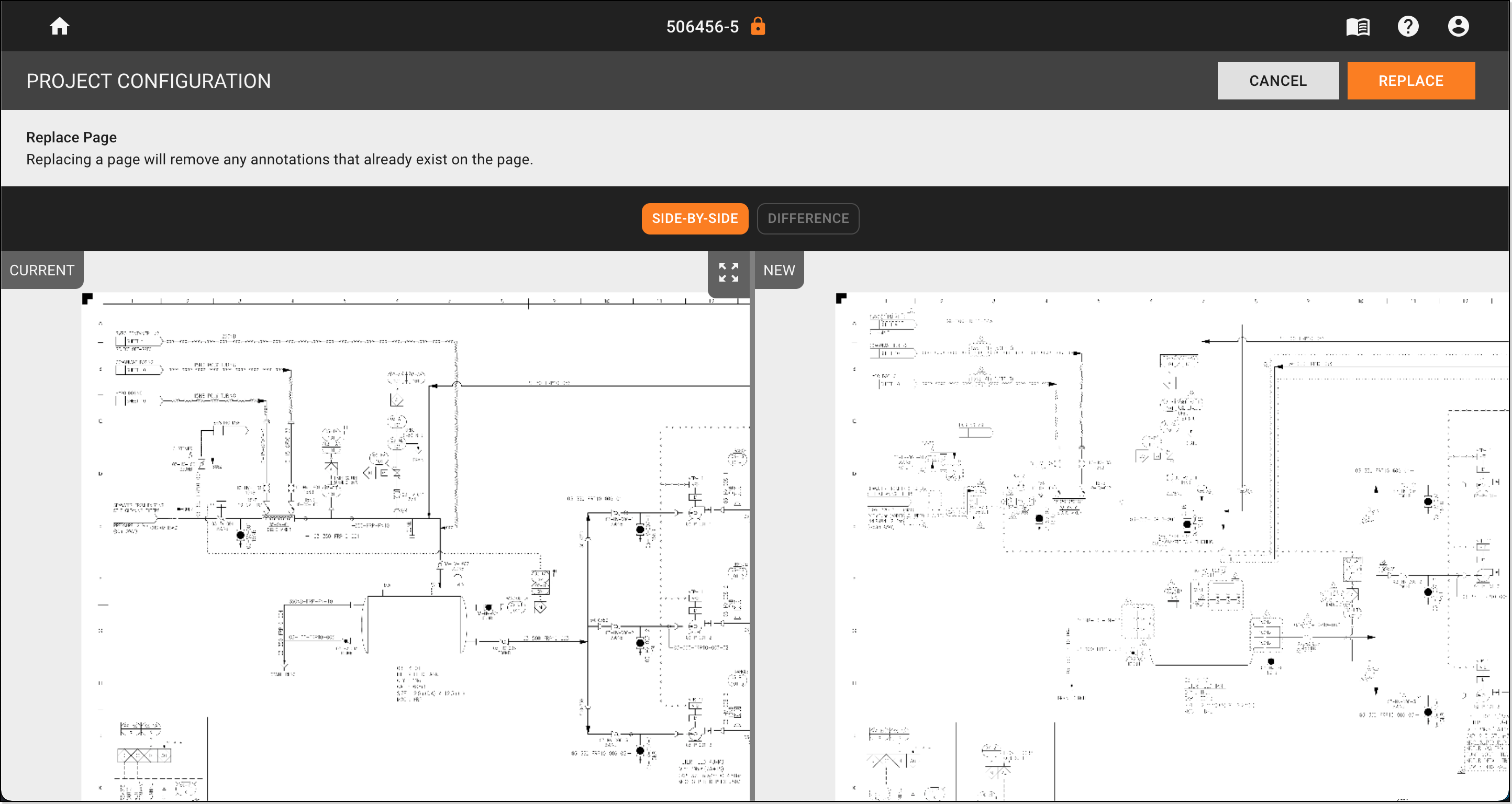 Compare differences between current and replacement page